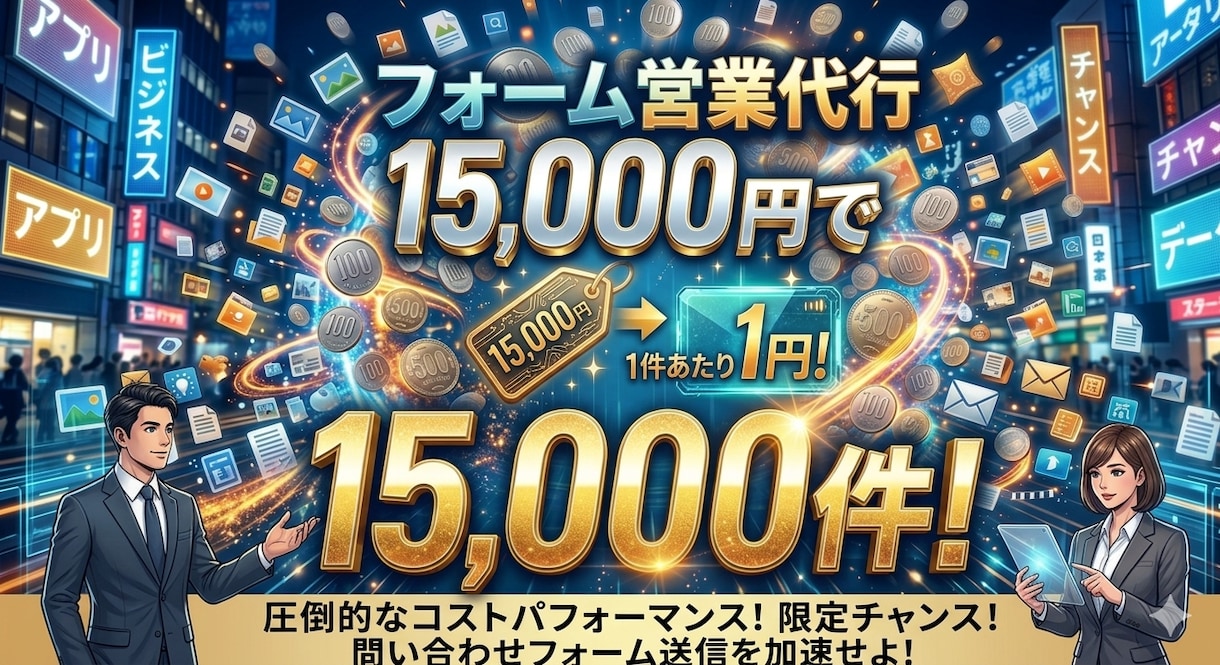 15000件1.5万円でフォーム営業代行します 1件約1円〜【最安値水準・リスト無も対応可能】 イメージ1