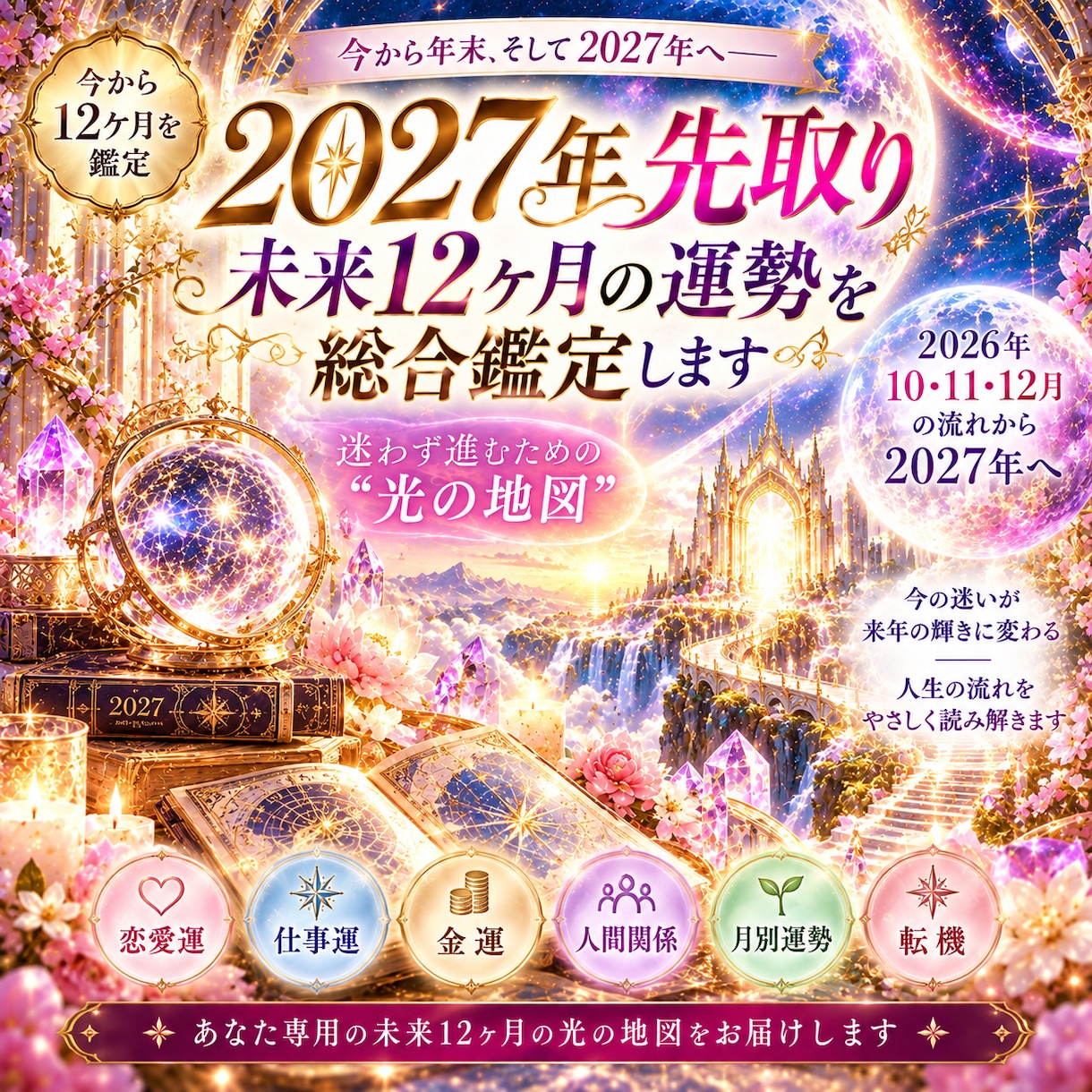 2027年先取り未来12ヶ月の運勢を総合鑑定します 今から2027年へあなた専用の「光の地図」をお届けします イメージ1