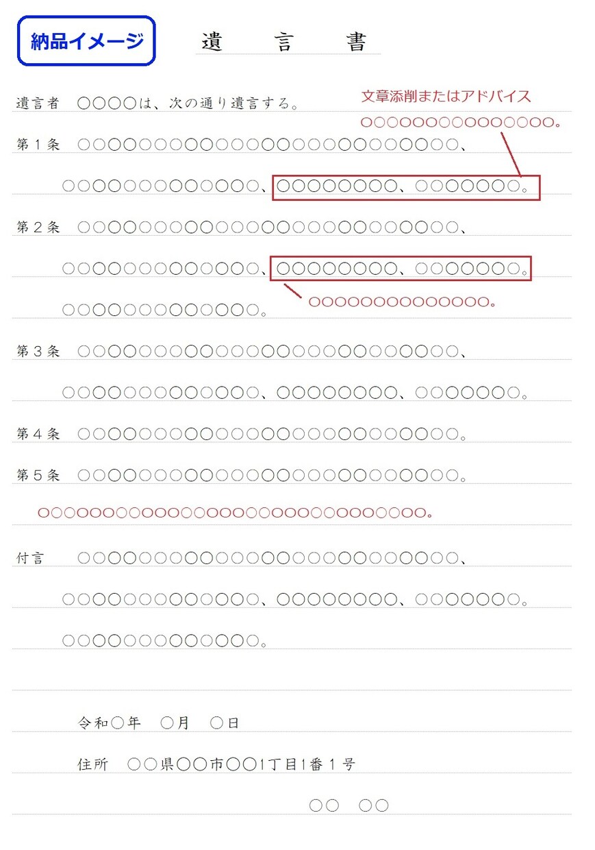 あなたの作成した遺言書の内容をチェックします 遺言書作成専門の行政書士が法律的な観点から内容確認します イメージ1