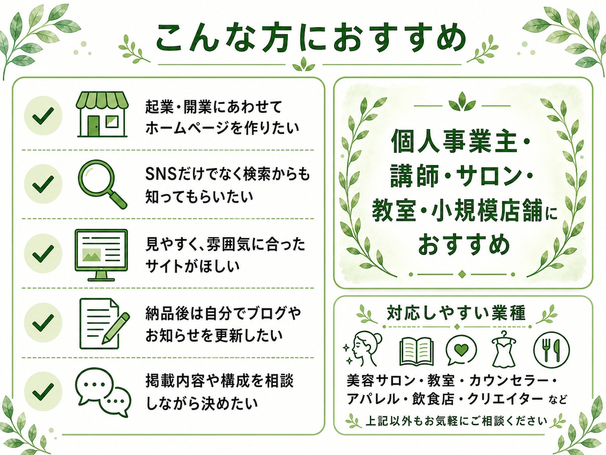 WordPressでホームページを制作します 初めてでも安心｜個人事業・店舗向けのサイト制作 イメージ2