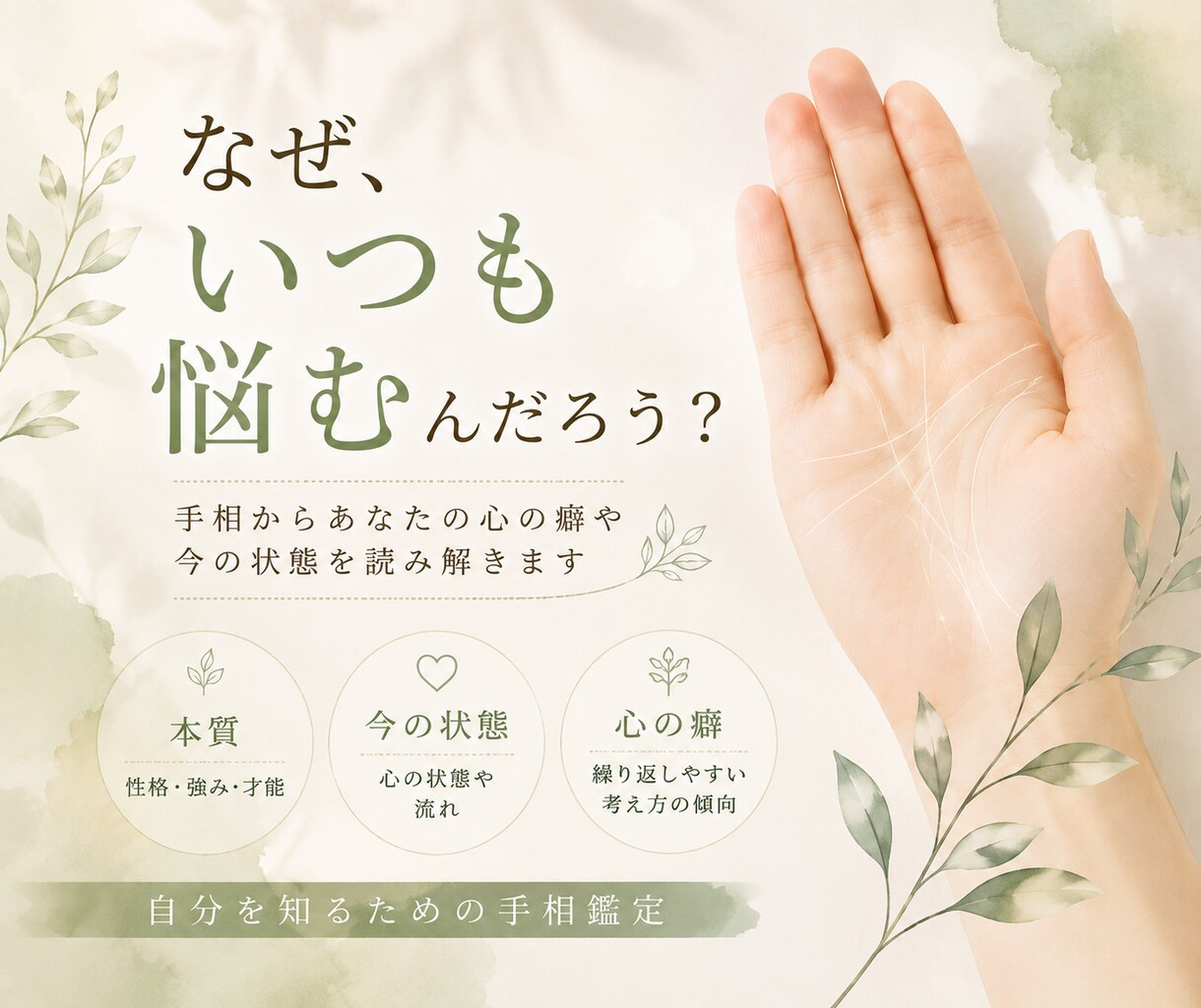 手相から「あなたの本質と今の状態」を読み解きます 悩んでいるあなたの、今の自分を整理するための手相鑑定です。 イメージ2