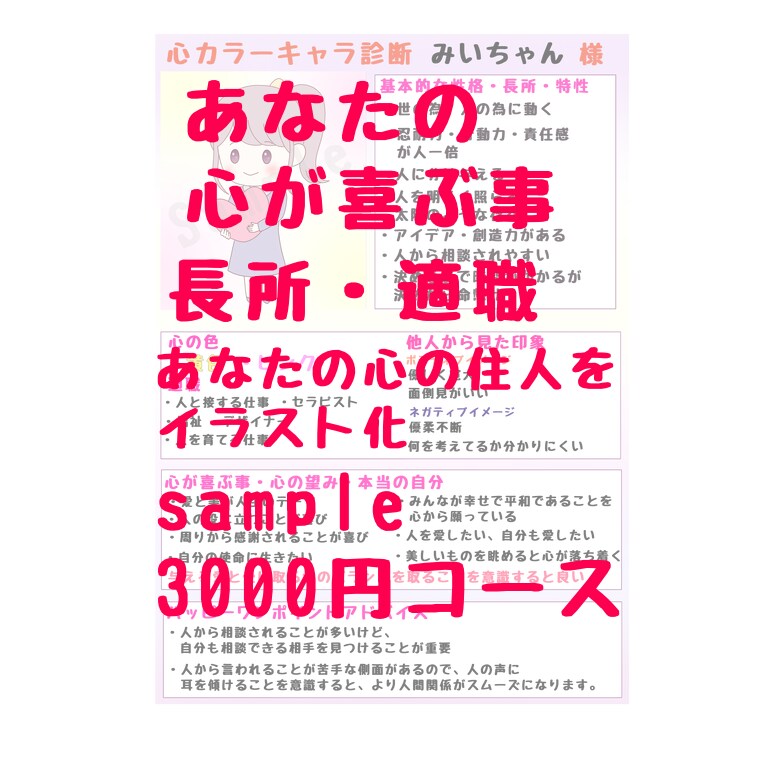 占いを元にあなたの心のオリジナルキャラを描きます 2000円コースよりさらに詳しい内容です イメージ1