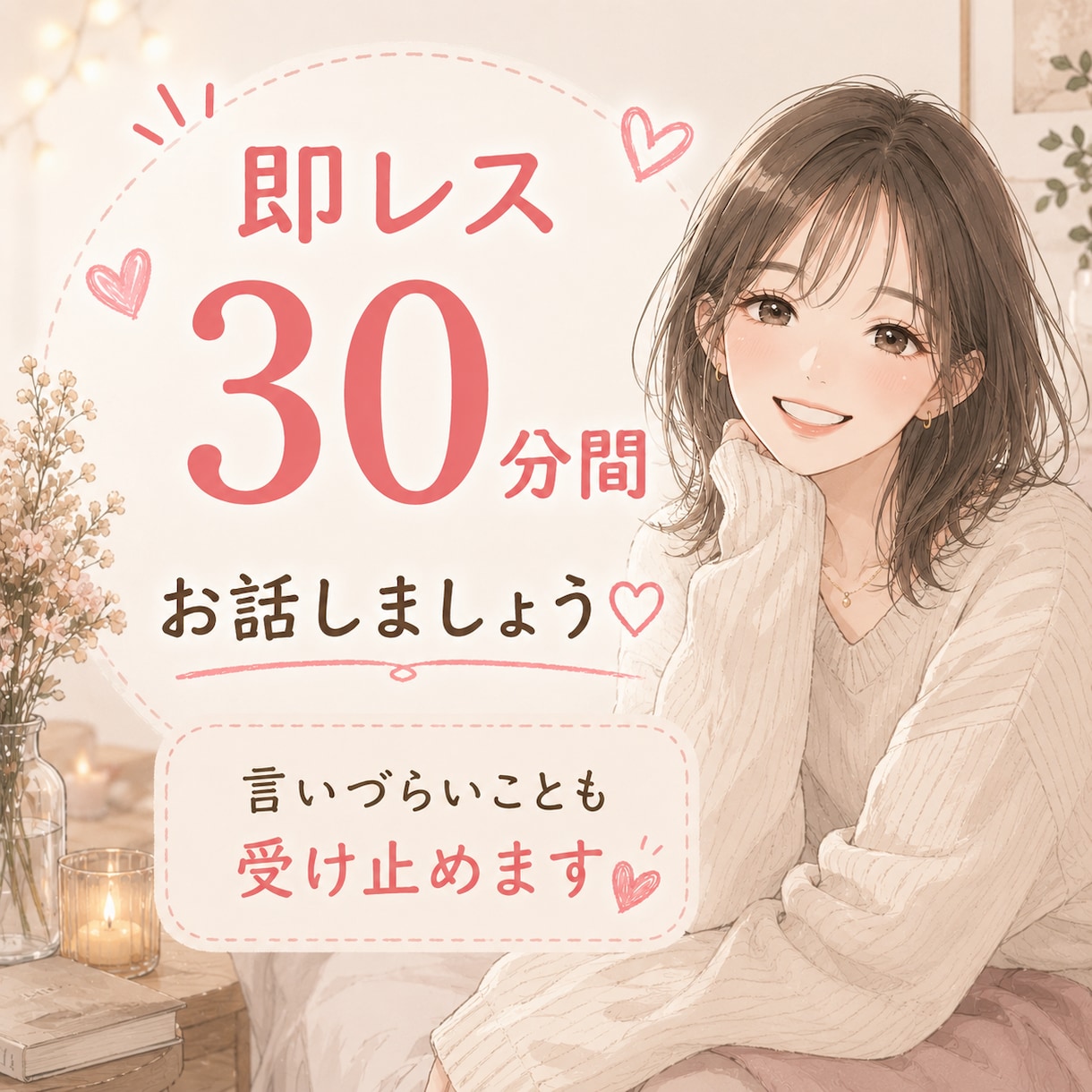 初回1時間♡寄り添いながら優しくお聞きします 回数制限なしで30分即レスします♡ イメージ1