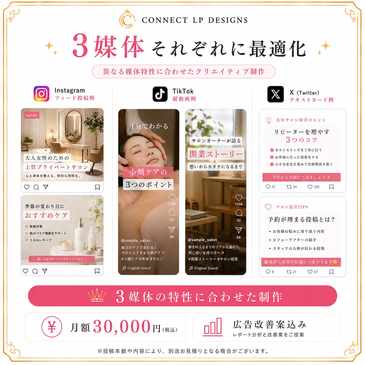 SNS3媒体からLPへ誘導 運用代行します SNS3媒体でLP誘導+簡易改善 月30,000円 イメージ6