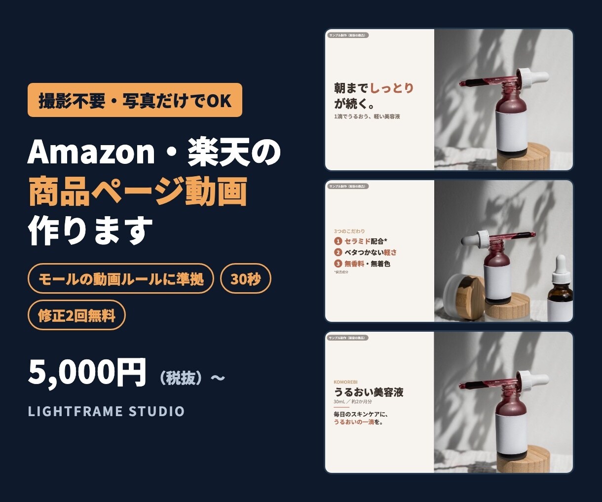 写真だけでAmazon・楽天の商品動画を作ります 撮影不要｜モールの動画ルールに沿った30秒構成 イメージ1
