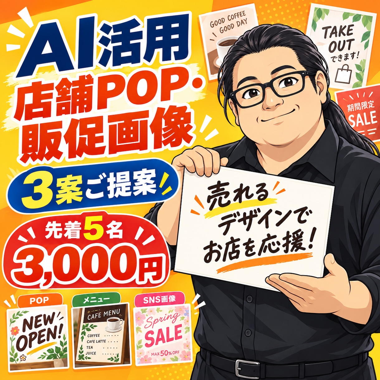 AIを活用し伝わる店舗POPをデザインします 情報を整理し実用レベルの販促画像に仕上げます イメージ1