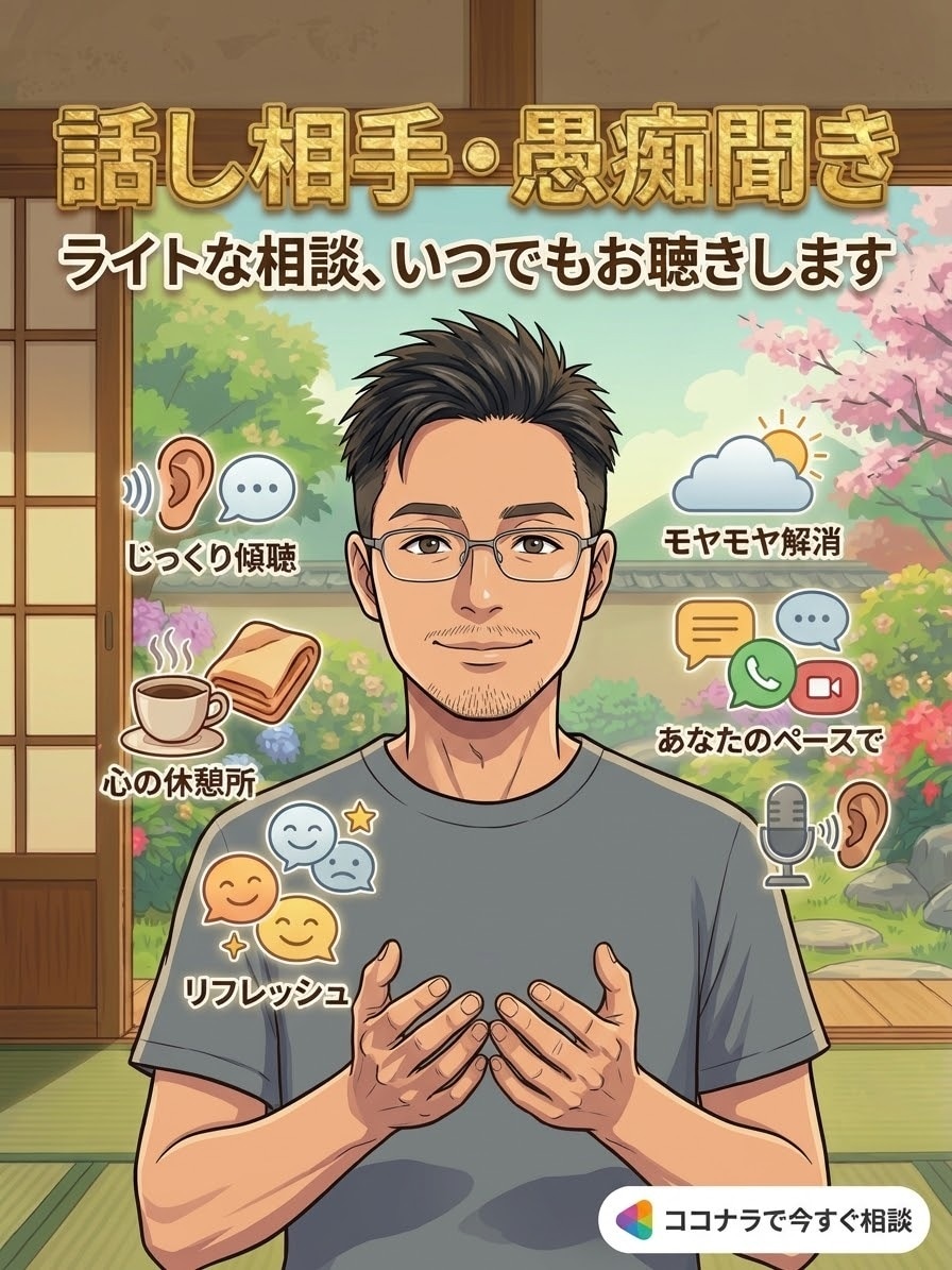 あなたのモヤモヤや愚痴、雑談聴きます 身近な人には言えない秘密や愚痴、ここで吐き出しませんか？ イメージ1