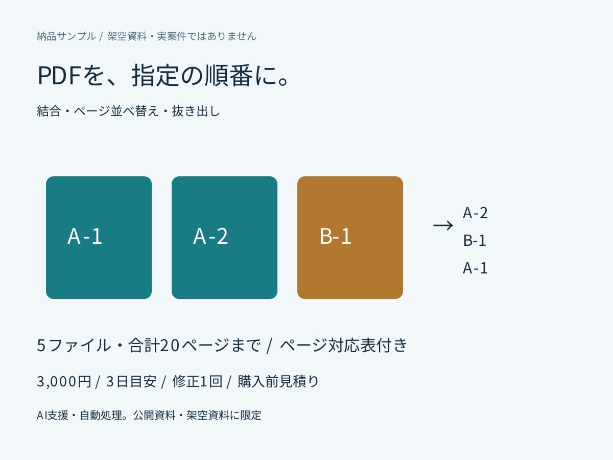 PDFの結合とページ並べ替えを行います 20ページまで指定順に整理し確認表付きで納品 イメージ1