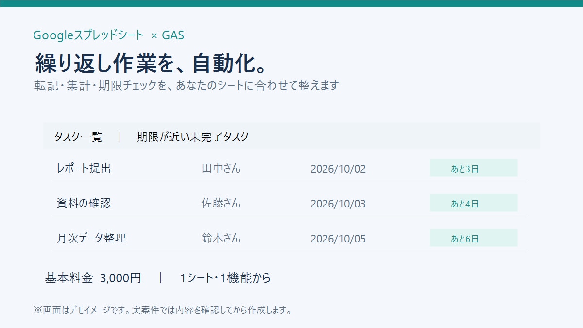 シート作業をGASで自動化します 転記・集計・期限通知などの手作業を減らします イメージ1