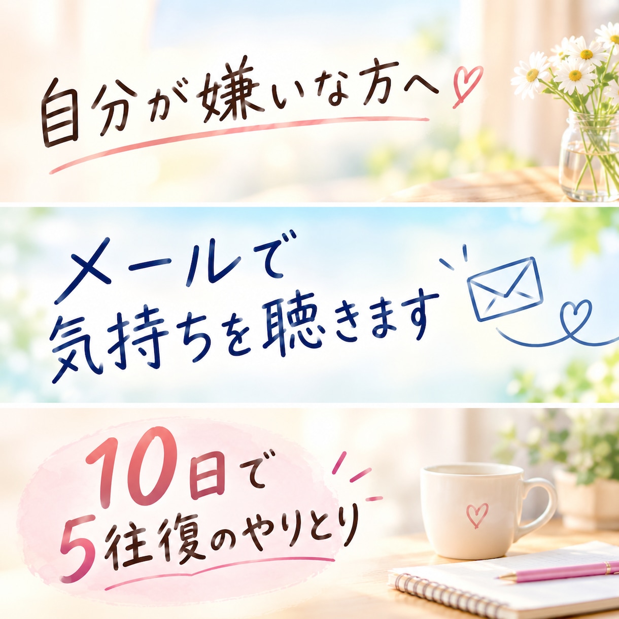 自分が嫌いな方へ。メールで気持ちを聴きます 頭の中でぐるぐるして離れないこと、書き出してみませんか？ イメージ1