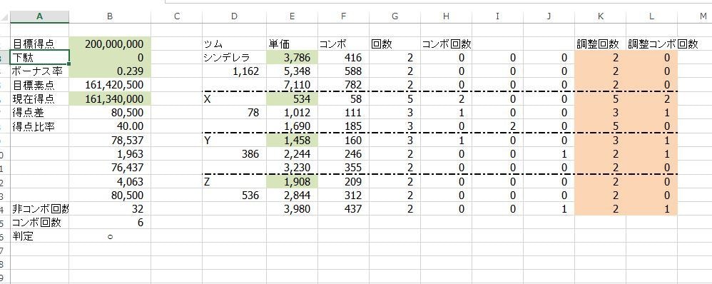 ツムツムの得点、お好きな数字を目指せます ツムツムを○点にしたいという希望に近付くExcelシート イメージ2