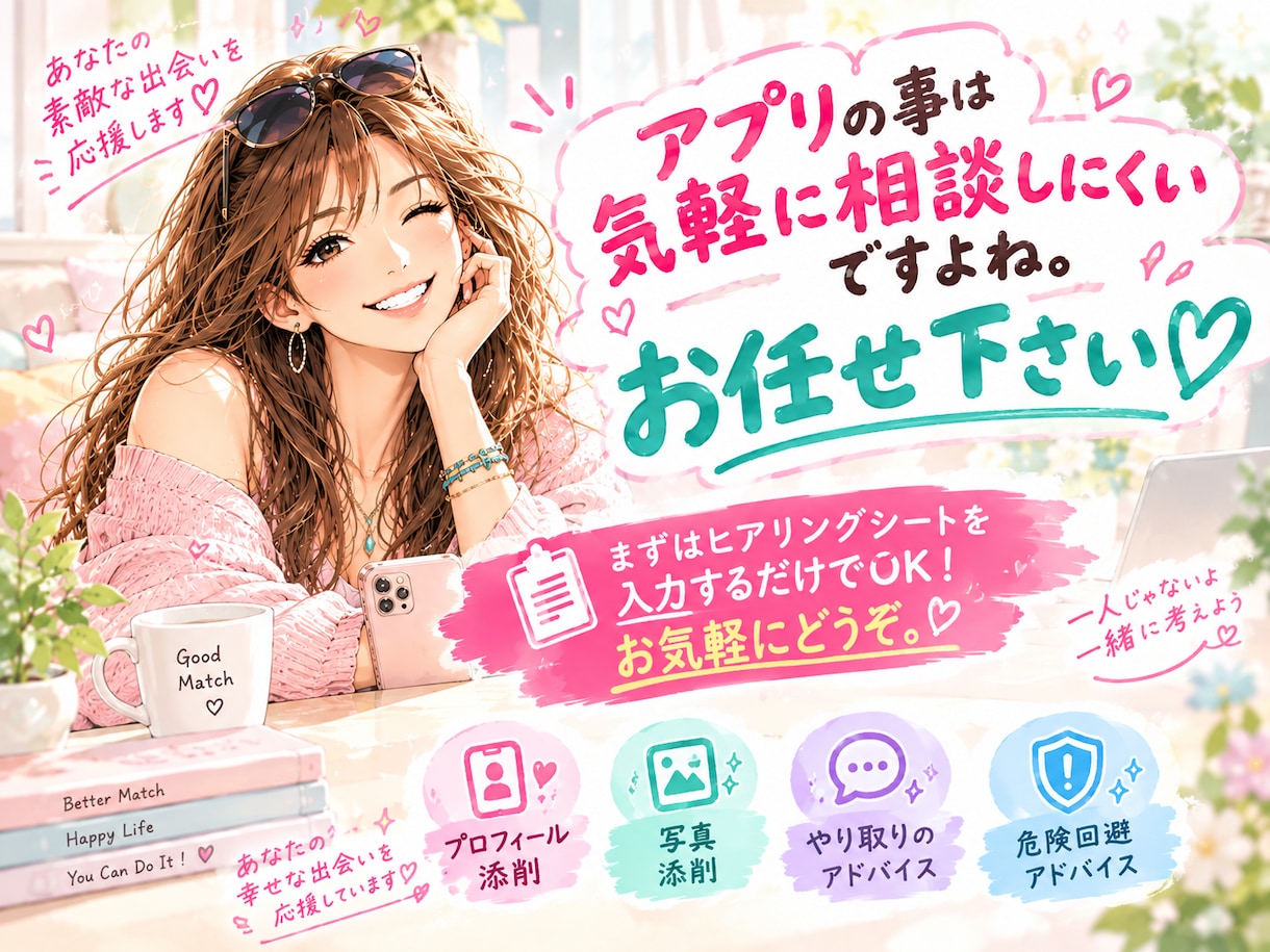 アプリの保健室が写真プロフ徹底添削＆危険回避します 気軽に相談しにくいアプリの悩みお任せ♡今だけ限定1000円 イメージ5