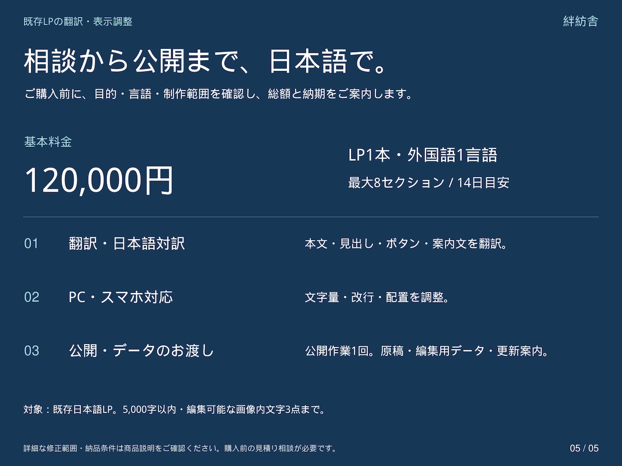 既存のホームページ・LPを外国語に翻訳します 日本語で相談。文章・料金・写真を専用パネルで編集 イメージ5