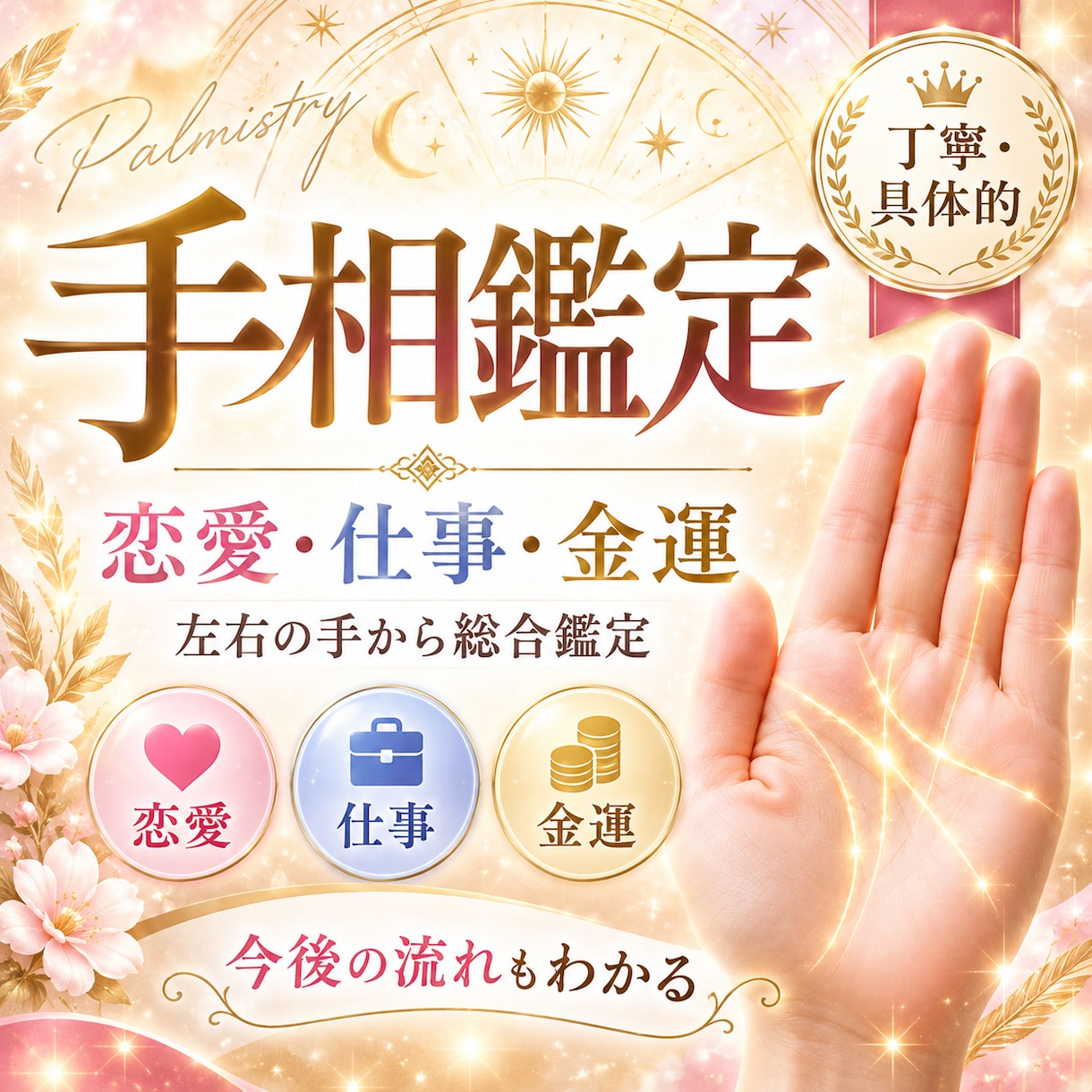 手相で恋愛・仕事・金運を総合鑑定します 左右の手から性格・才能・恋愛・仕事金運今後の流れを詳しく鑑定 イメージ1