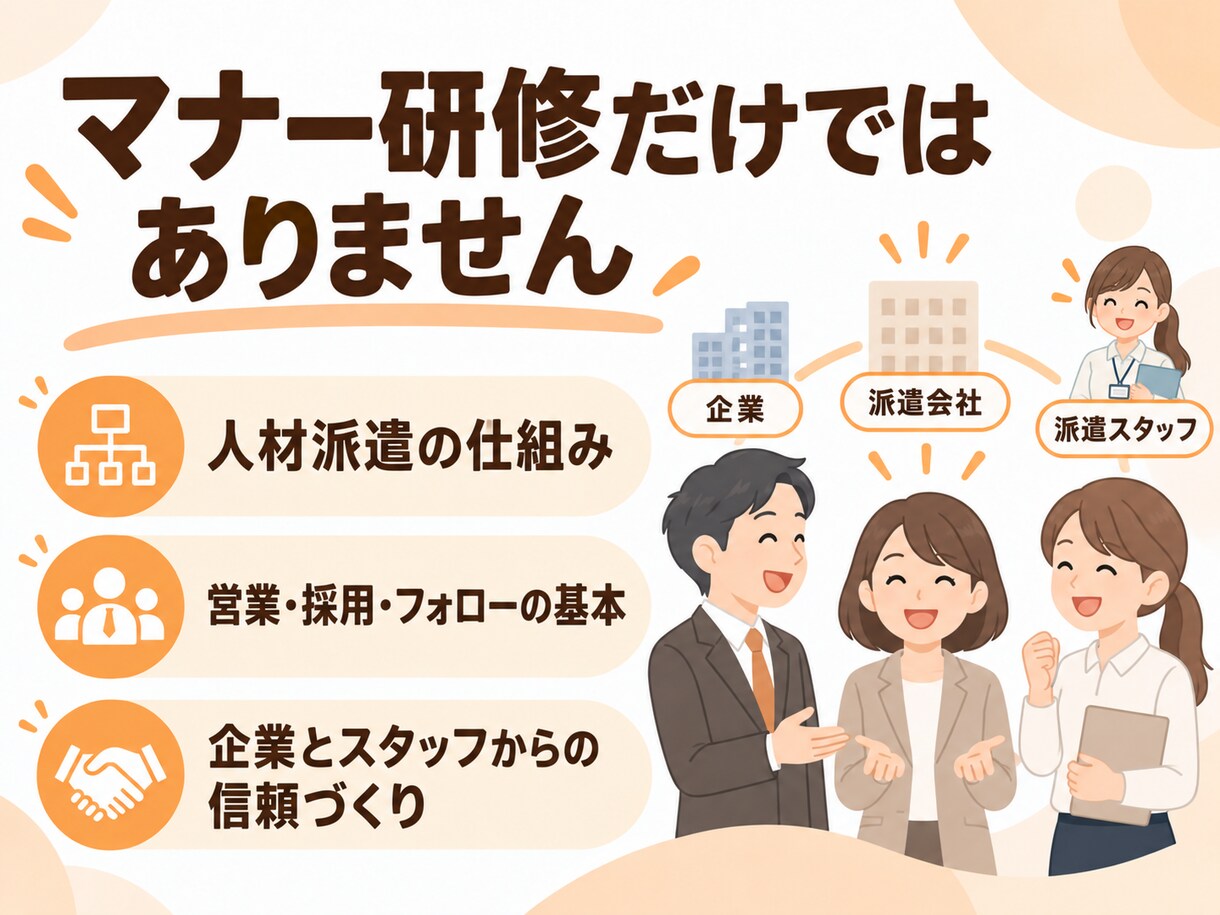派遣会社で働くための“現場の基本”を教えます マナーだけで終わらない！派遣業界の現場で使える基礎を教えます イメージ3