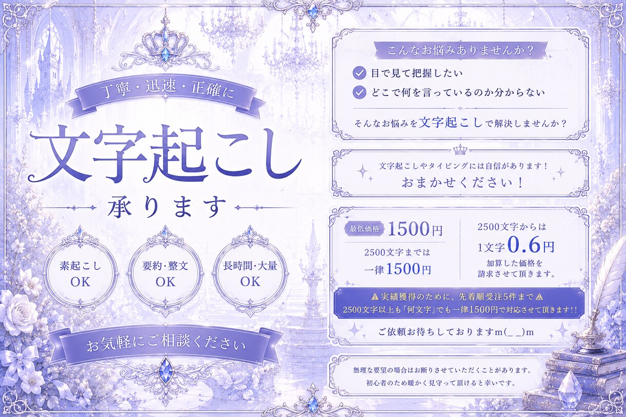 めんどくさい文字起こし代行します 先着5件まで！特別価格にてご対応させて頂きます！！ イメージ1