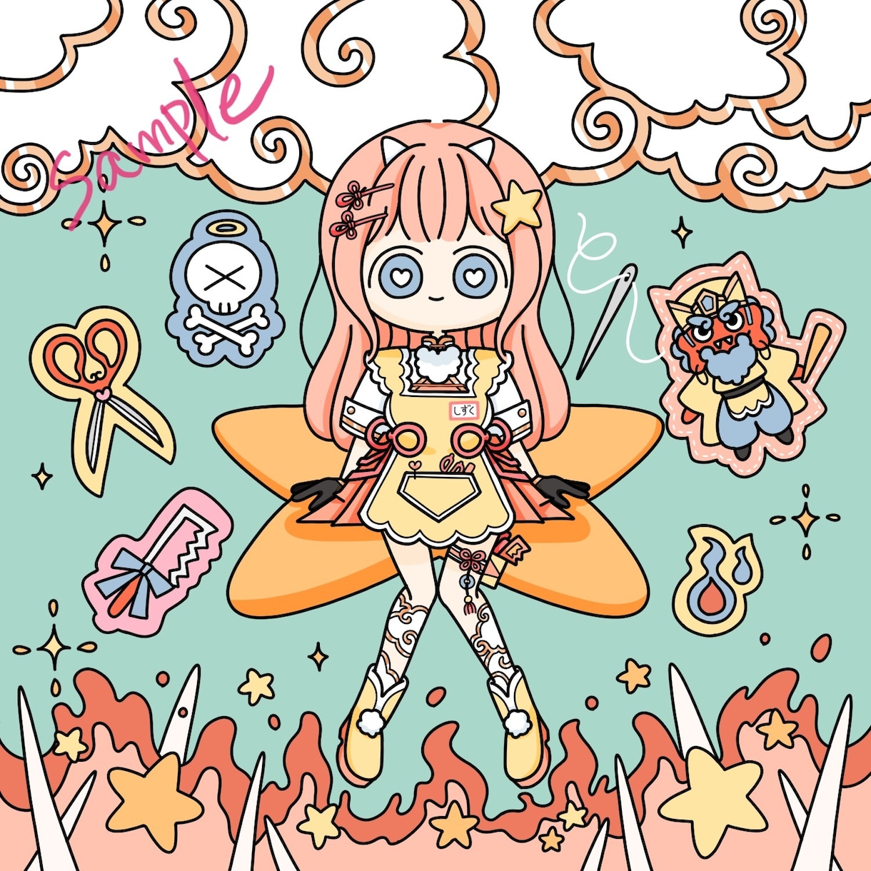 エモかわポップテイストなイラストを制作いたします 動画配信内の1枚絵やグッズ制作等に イメージ5