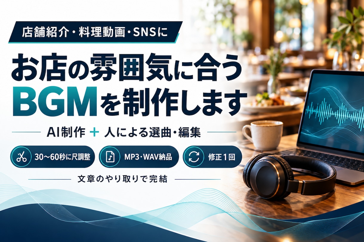 店舗や料理動画に合うAIのBGMを制作しますます 飲食店経験を活かして、お店の雰囲気を音楽に イメージ1