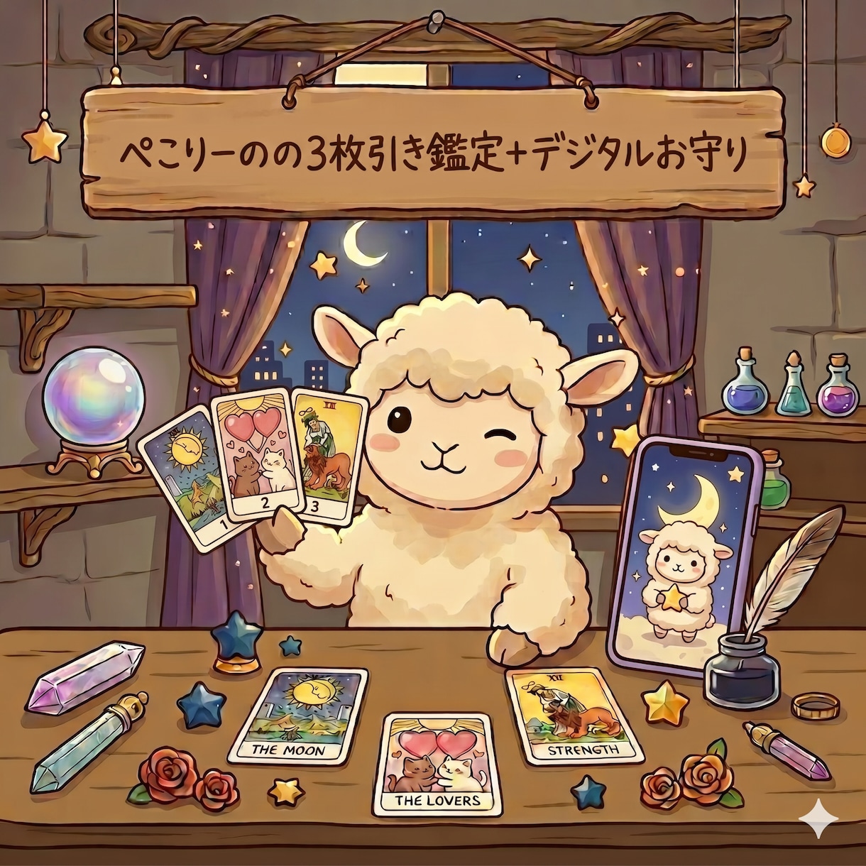 3枚引きタロット鑑定＋デジタルお守り画像付きます 3枚のカードで、過去・現在・未来をぺこりーのが読み解くよ。 イメージ1