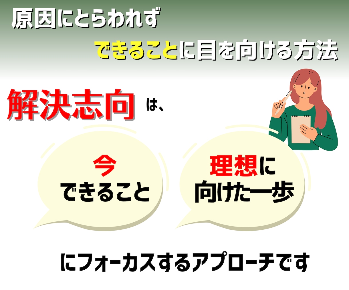 ネガティブにならない悩み解決方法をレクチャーします 解決志向アプローチで、これから出来ることにフォーカスします イメージ2