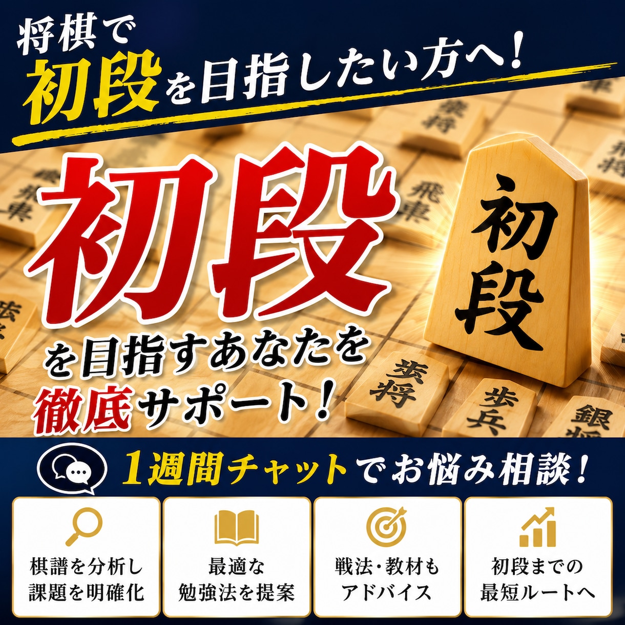 将棋初段を目指す方へ|あなた専用の勉強法を提案ます 現在の棋力を分析し、初段までの最短ルートをご提案します イメージ1