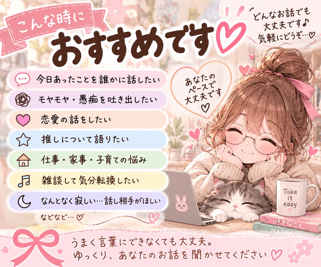 30分チャットであなたのお話し相手になります 「愚痴・雑談・推しトークまで♪どんなお話でも大歓迎です♡」 イメージ2