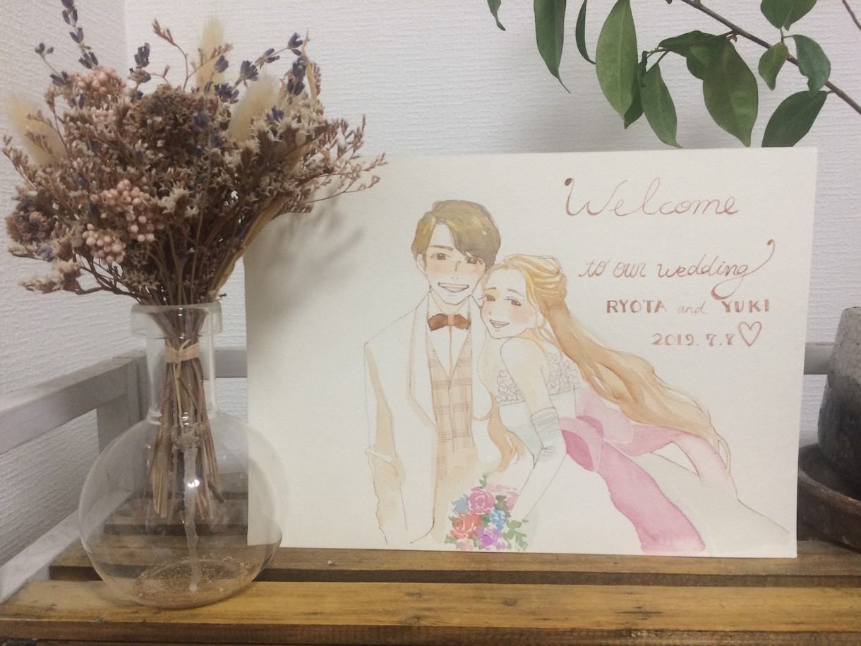 結婚式のウェルカムボード用のイラスト描きます ふんわり透明水彩で素敵あたたかみのある雰囲気に♪ イメージ2