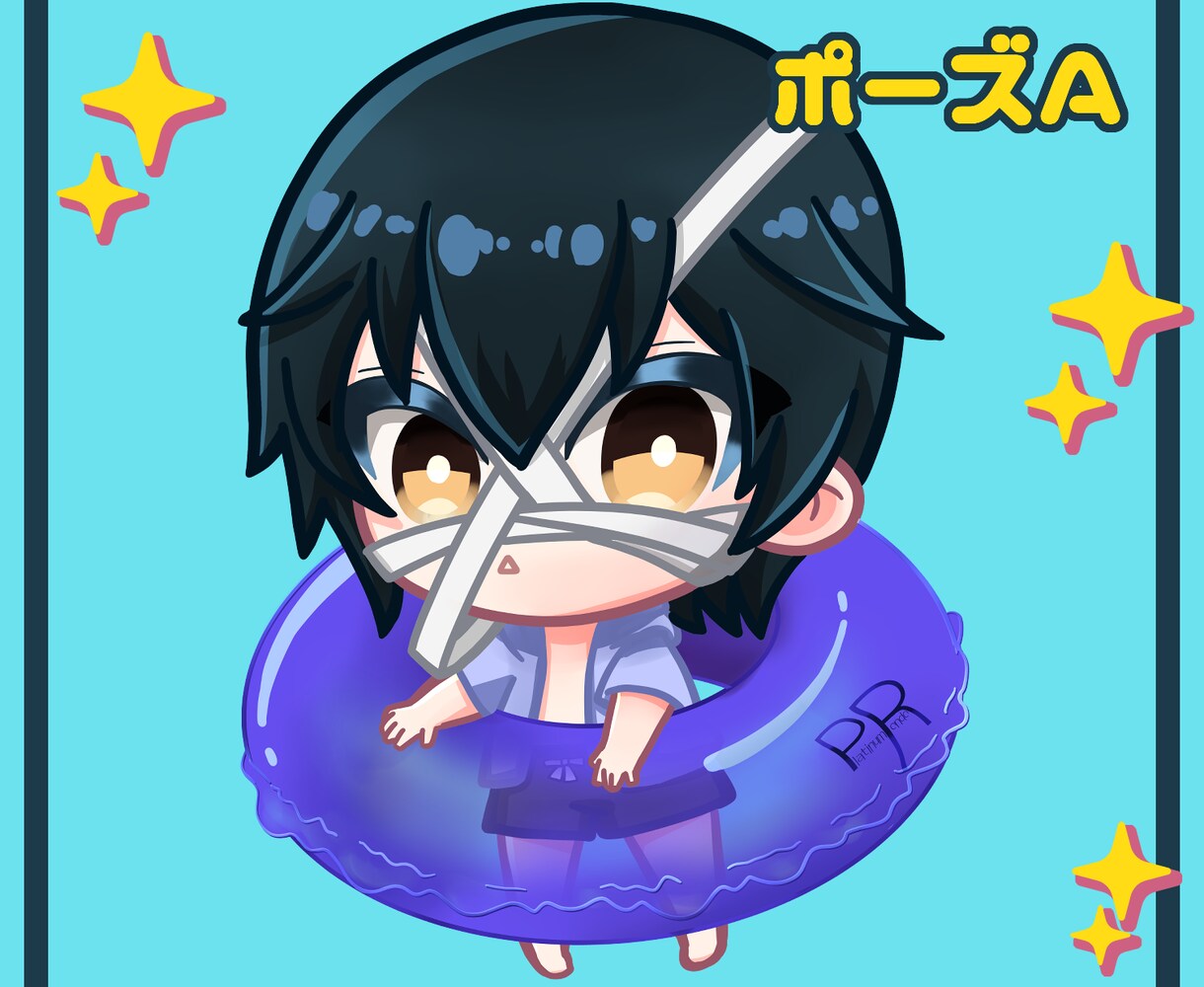 夏に海に！【ミニキャラ】うきわ付イラスト描きます 夏といえば海！ミニキャラもうきわを持って楽しみましょう イメージ2