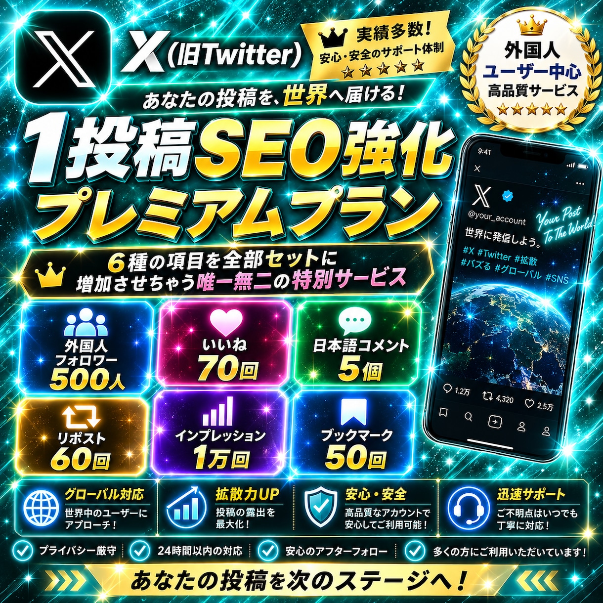 XのSEO改善させます|各項目全て増やします フォロワー|いいね|インプ|リポスト|コメント|ブクマ| イメージ2