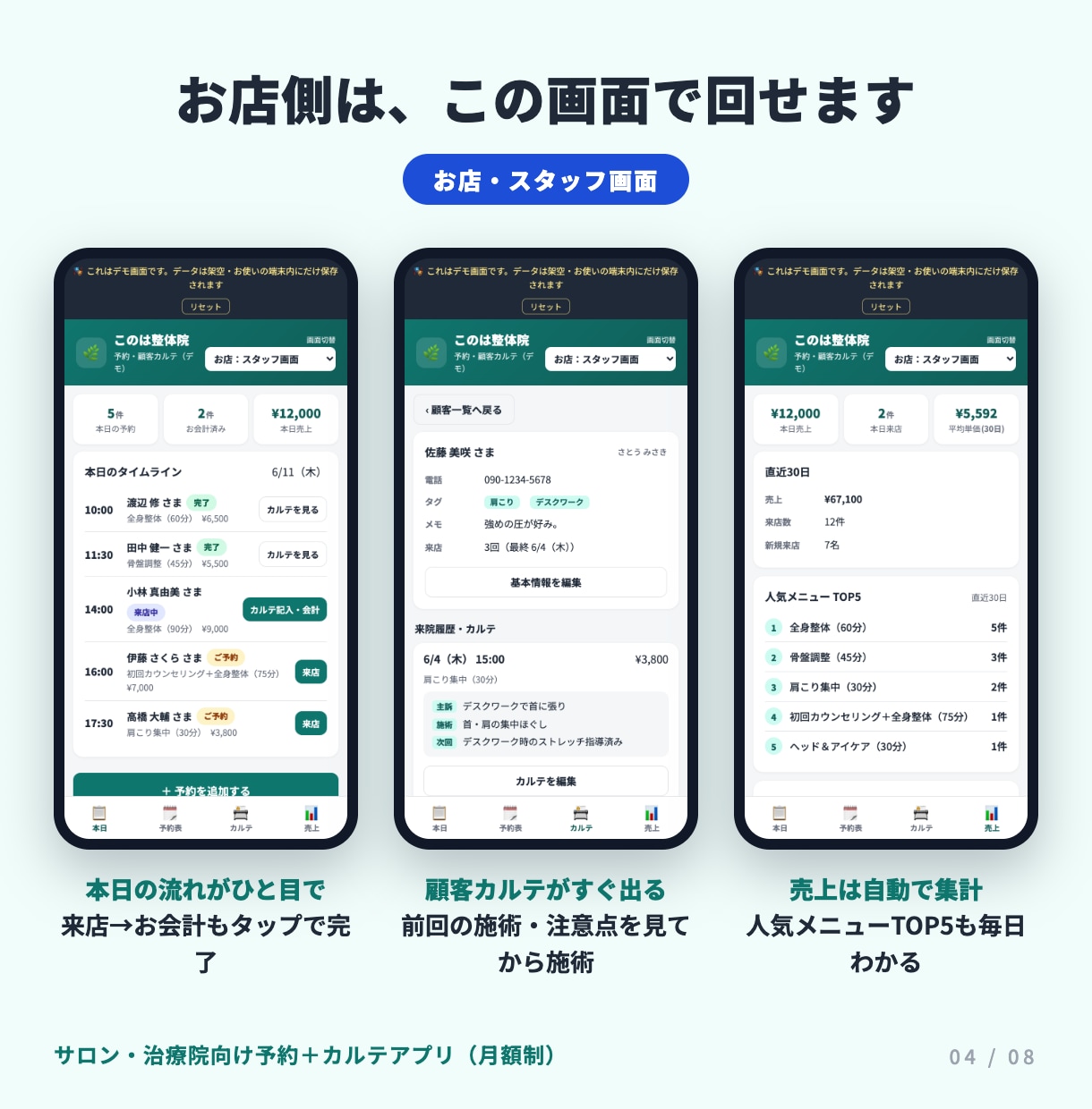 初期費用0円の予約＋カルテアプリを提供します 初期費用0円・月額5,000円。予約もカルテもこれ一つ イメージ4