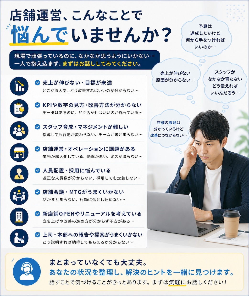 小売・店舗運営のお悩みを一緒に整理します 店長・SV・経営者のリアルな店舗課題を一緒に考えます イメージ2