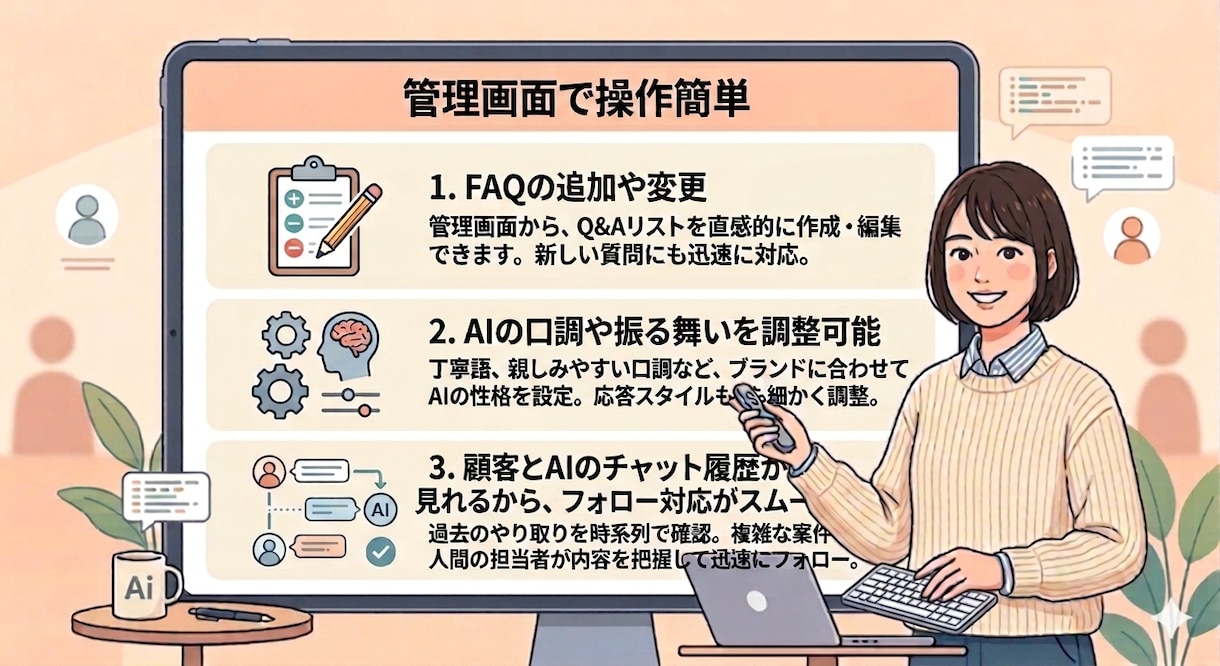 管理画面付LINE AIボットを開発・設置します 面倒な返信を24時間AIに丸投げ。管理画面で会話も把握 イメージ3