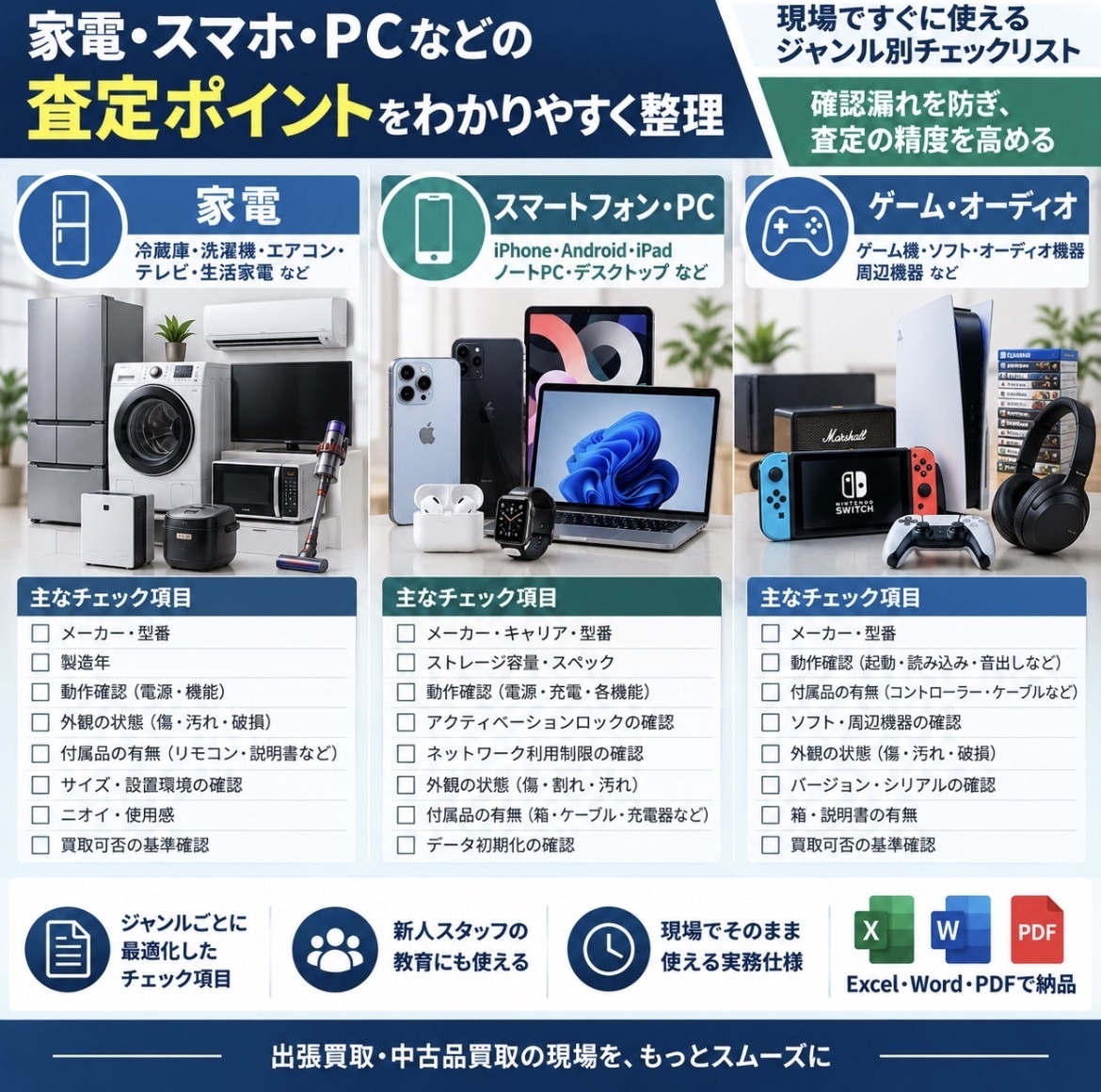 ジャンル別の買取査定チェックリストを作成します 商品ごとの確認漏れを防ぐ現場用チェックリスト イメージ3