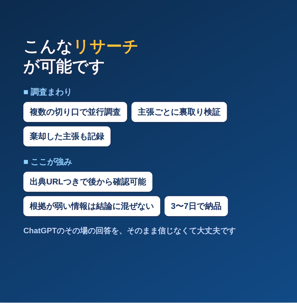 多角的に調べて裏取りまでしたレポートを作ります 「なんとなく」で終わらない、根拠つきの調査レポート イメージ2