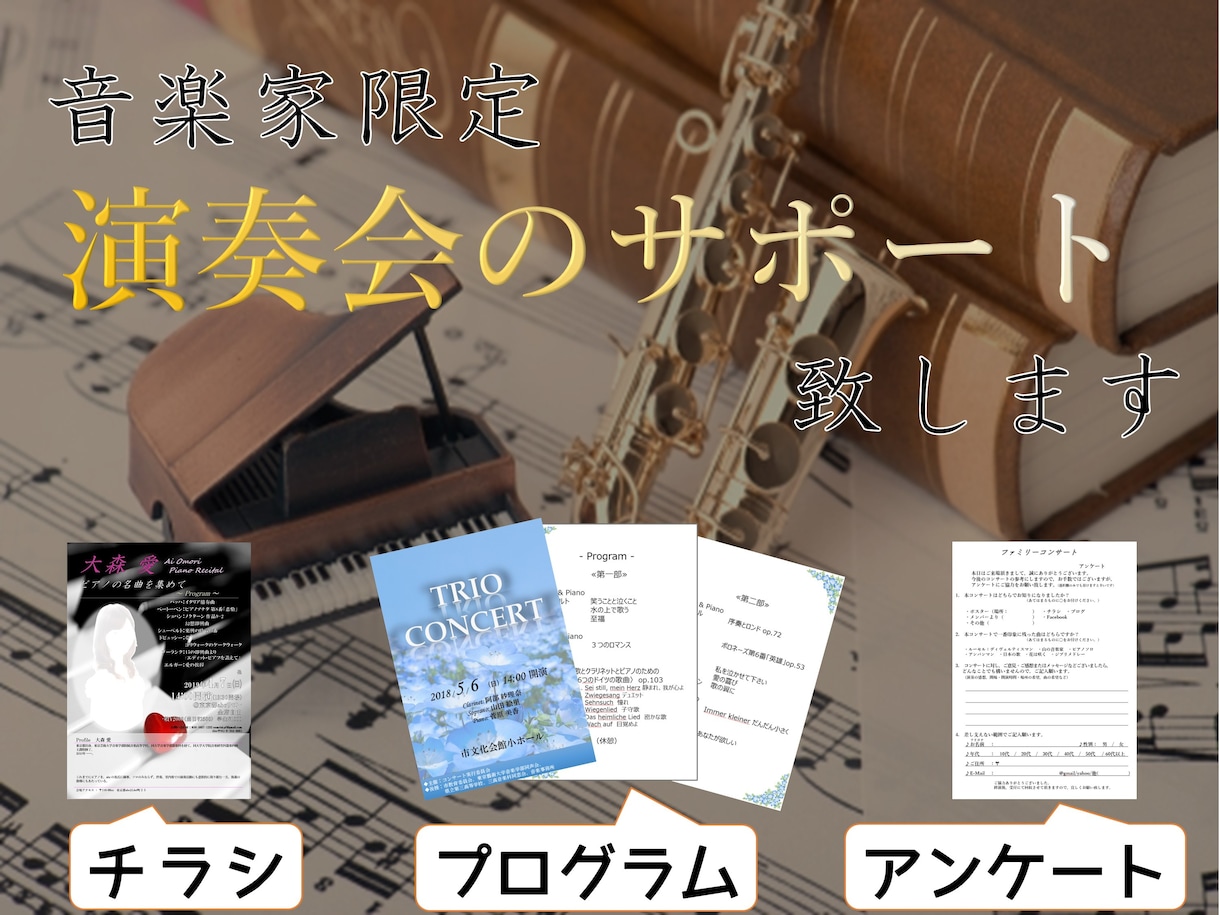 音楽家限定！チラシやプログラム等を作成します ！ 演奏会準備でお困りの方へ！素敵なデザインを丸っと提供！ イメージ1