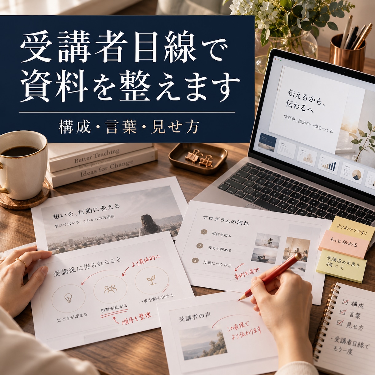 講座資料を受講者目線でチェックします 「伝えた」と「伝わった」のズレを見つけます イメージ1