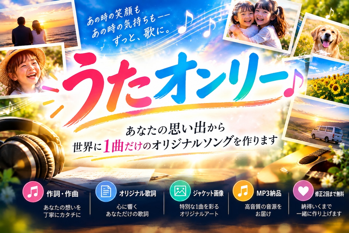うたオンリー♪世界にあなた1つだけの歌を作ります あなたの物語や思い出を世界に1つだけの歌にします イメージ1