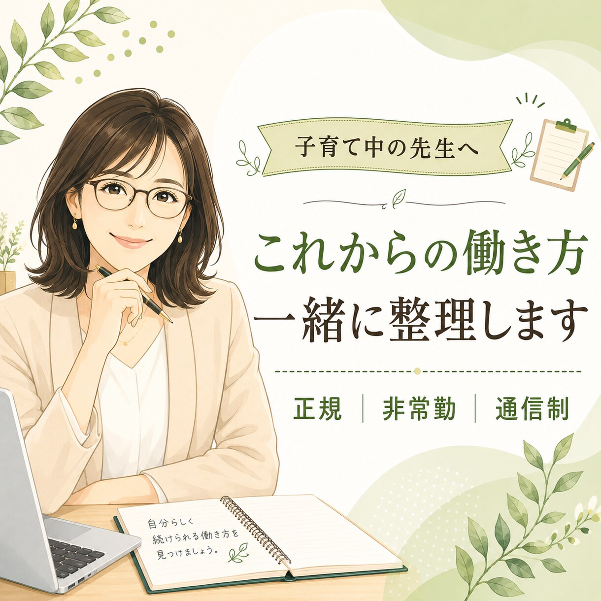 子育て中の教員の働き方を一緒に整理します 正規・非常勤・通信制経験者が働き方を整理します イメージ1