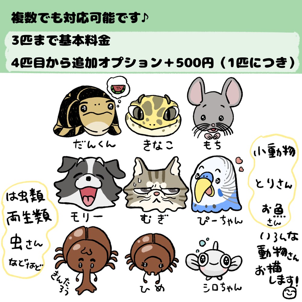 グッツ商用可！ペット・動物のお顔お描きします 文字入れ・お気に入りのアイテムを添えてゆるくかわいい似顔絵◎ イメージ3