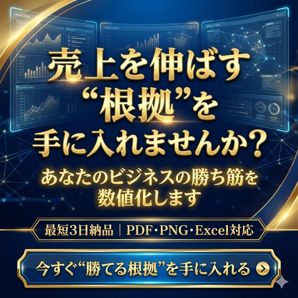 市場調査から参入の可否まで出します AIで調べ、事業を営む人間が判断する市場調査です。 イメージ2