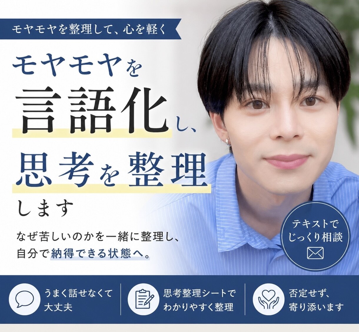 モヤモヤを言語化し、思考を整理して楽にします 悩みを言語化し“自分で整理できる状態”まで持っていきます イメージ1