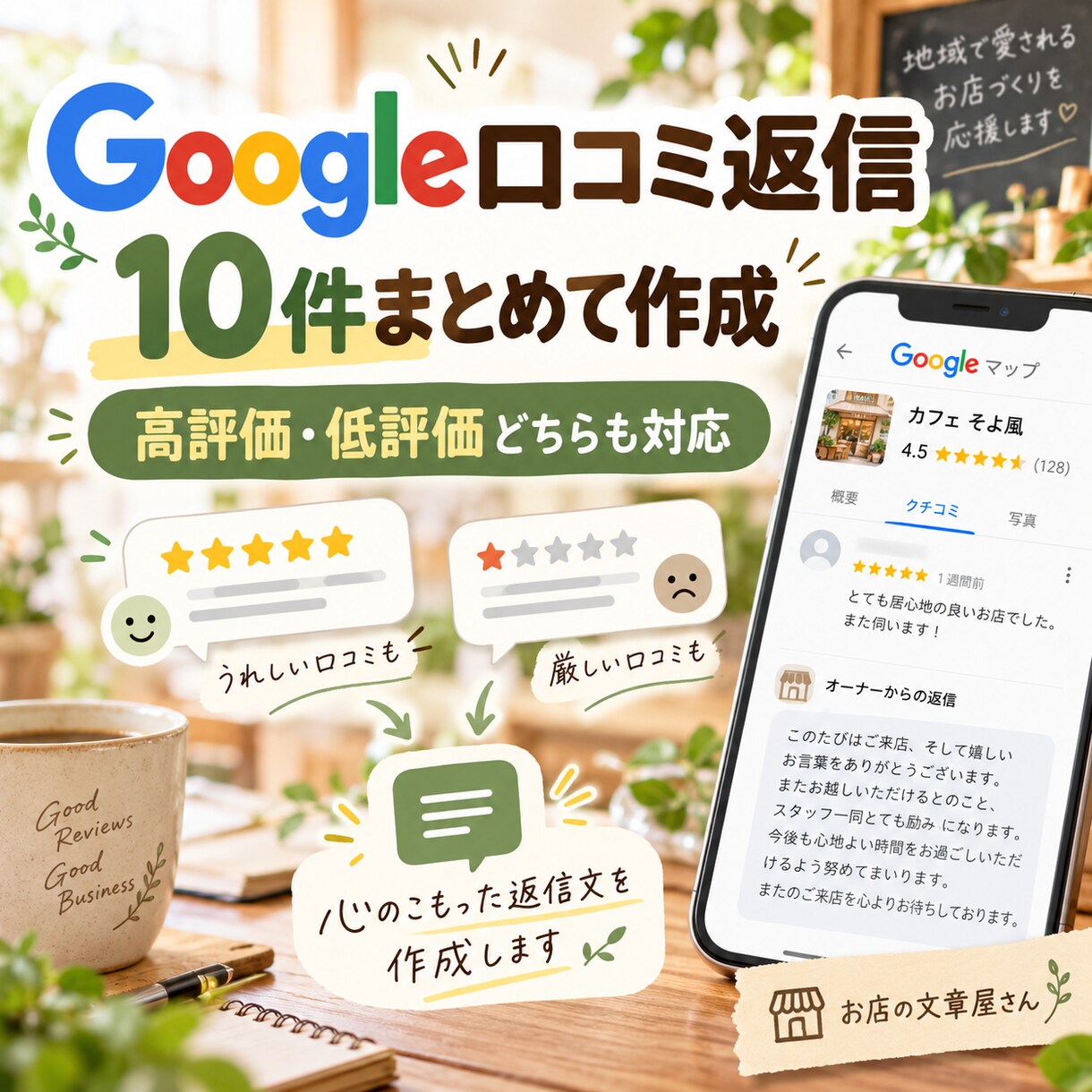 Google口コミ返信を10件作成します お店の印象に合う自然で丁寧な返信文を作成します イメージ1