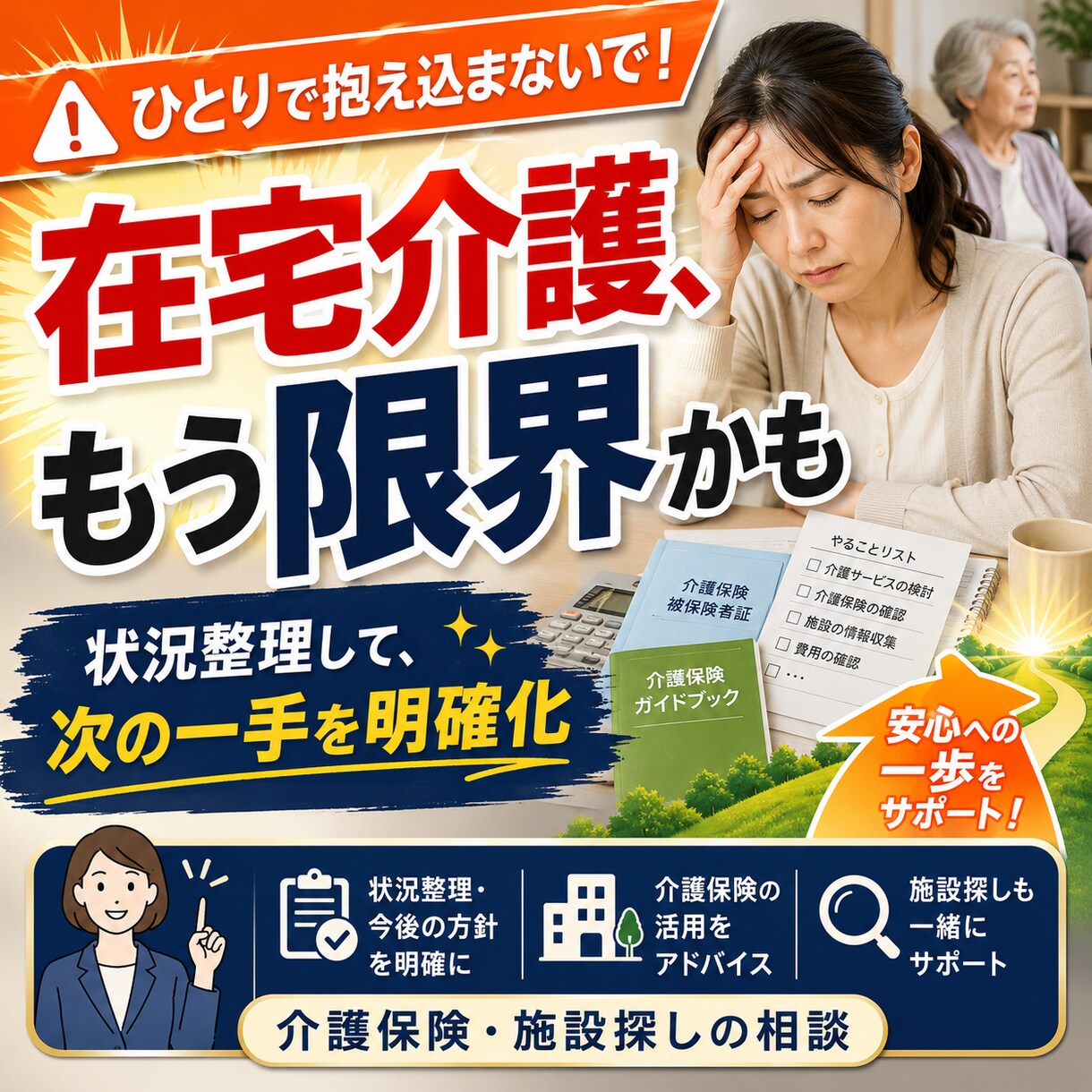 在宅介護が限界の方へ施設入所までの流れを整理します 特養・老健などの選択肢、ケアマネや施設に聞くことを整理します イメージ1