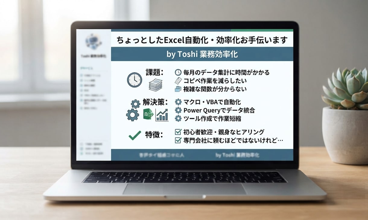 ちょっとしたExcel自動化・効率化お手伝います 毎日のコピペや面倒なデータ集計をサクッと楽にします イメージ1