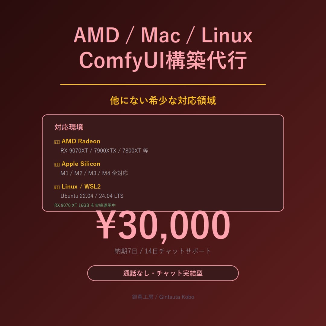 AMDなど他環境のComfyUIを構築します NVIDIA以外の希少領域 9070XT実機運用中 イメージ1