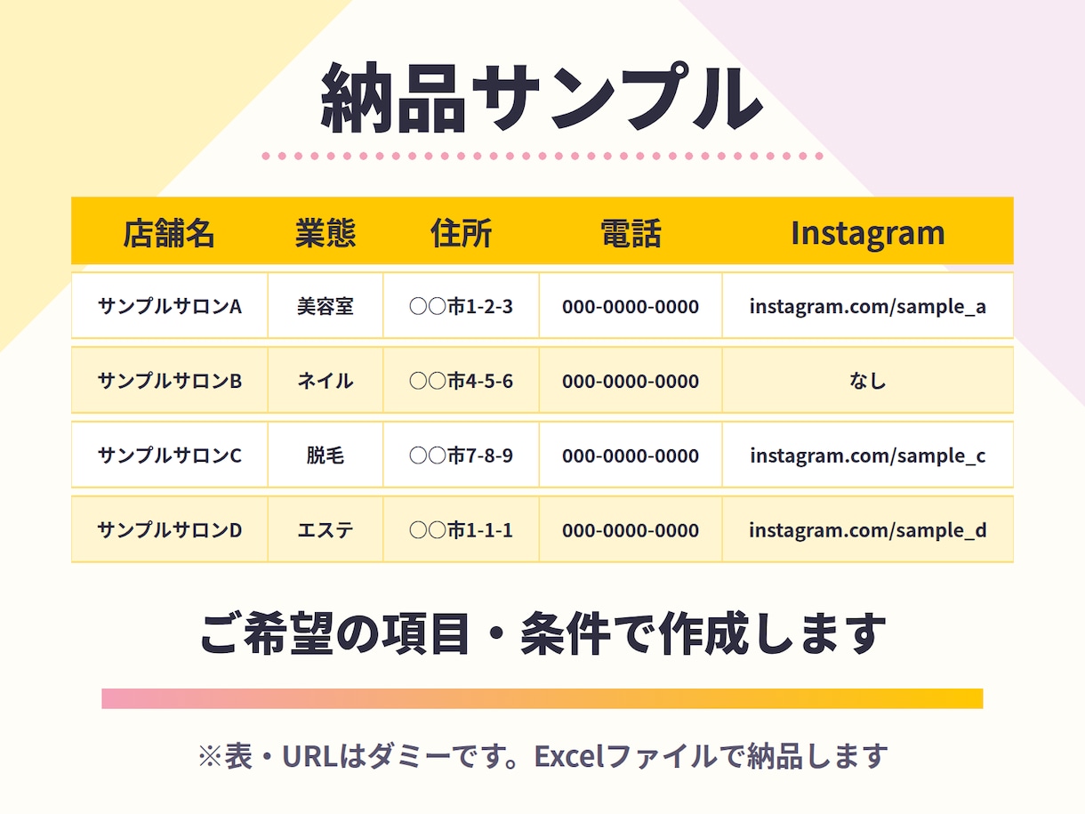 美容室・ネイル・脱毛サロンの営業リスト作ります 広告代理店出身が業態・エリア・規模で絞って正確にリスト化！ イメージ2