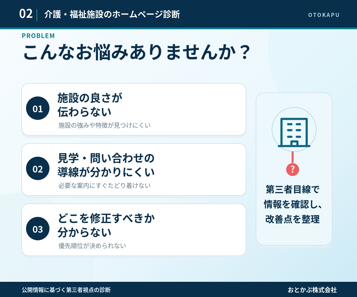 介護・福祉施設のホームページを診断します ご家族の目線で改善すべき3点を発見 イメージ2