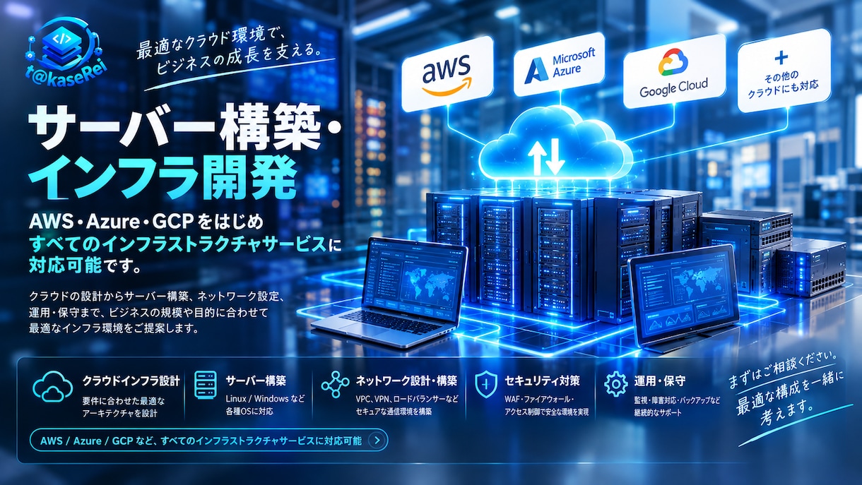 企業のクラウド・サーバー環境構築を対応します インフラ開発経験を活かし、業種を問わず最適なIT基盤を構築。 イメージ1