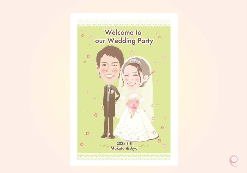 祝！ご結婚　似顔絵ウェルカムボード作成いたします 大切な記念日に写真と一味違う似顔絵を☆レースシンプルタイプ イメージ3