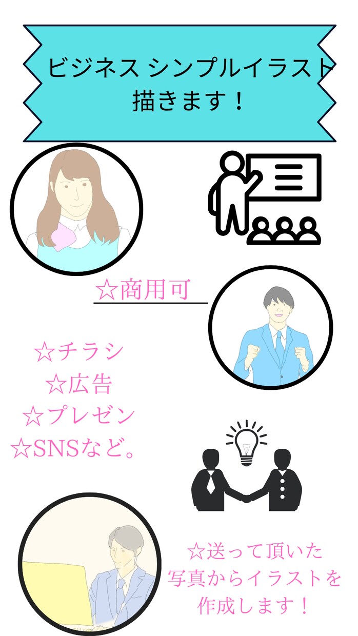 商用可！ビジネスシンプルイラストお描きします 低価格！丁寧な仕事！頂いた写真からイラストを作成します。 イメージ1